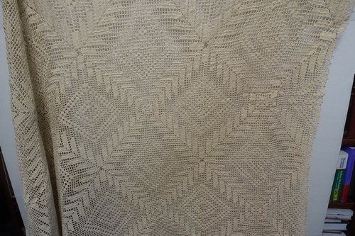ULZb OUTSTANDING HAND CROCHETED DECO DESIGN LACE COTTON SPREAD 61 X 65" - Picture 5 of 5