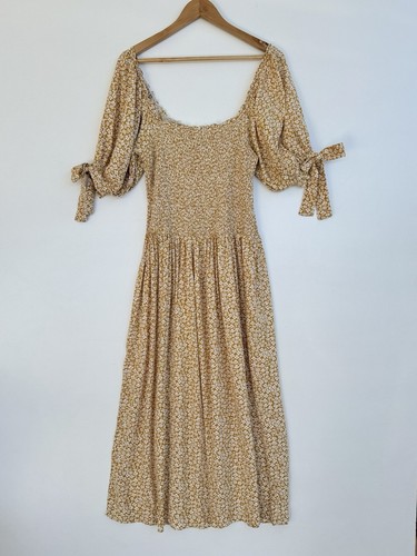 ASOS DESIGN Women's Mustard Ditsy Floral Print Shirred Maxi Dress Size US 6/UK10 - Picture 4 of 18