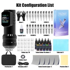 Tattoo Kit Complete LED Screen Pen Machine 1500mAh Battery with Needles ink
