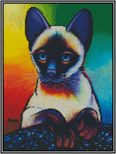 Colorful Blue Eye Cat Counted Cross Stitch CHART No. 16-102