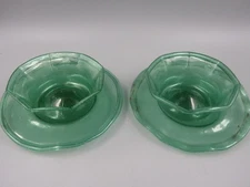VTG PAIR HAND BLOWN DELICATE GREEN GLASS  BERRY DESSERT BOWL & SAUCERS