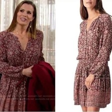 Faherty Montara Blouson Mini Dress Burgundy Multicolor Womens S As Seen on TV