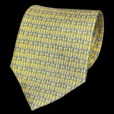 Fabris Venezia Silk Tie Necktie Made Italy 59x4 Yellow Gold Blue Fleur De Lis