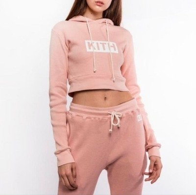 Calux × Kith Ada Waffle Cropped Logo Hoodie Size S Dusty Pink | eBay