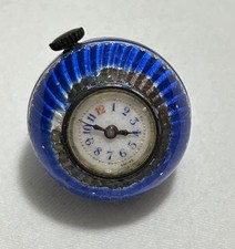 Antique 1920s Blue Guilloche Enamel Ball Pendant Pocket Watch AS-IS
