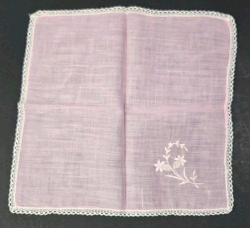 Allacciatura a rete Hankie rosa vintage ricamata con bordi all'uncinetto 9,25" x 9,25" - Foto 8 di 12
