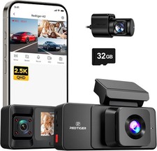 REDTIGER 2.5K 3-channel dash cam with WiFi, 2.5K+1080P+1080P including 32GB card