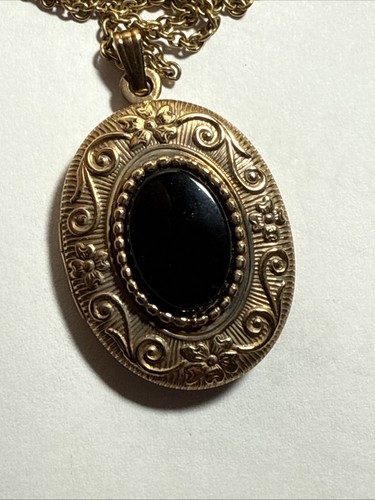 Locket Necklace Vintage Gold Filled Black Onyx Fancy Unused Vintage - Picture 17 of 17