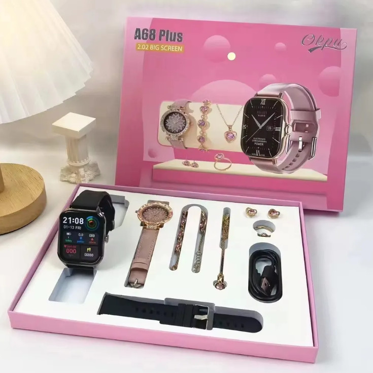 6-in-1 Smart Watch & Jewellery Gift Set – A68 Plus Ladies iOS Android
