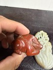 Two Antique/ Vtg. Chinese HK Export Jade, Jasper Inkwell, Sculpture/ Pendant — photo 6
