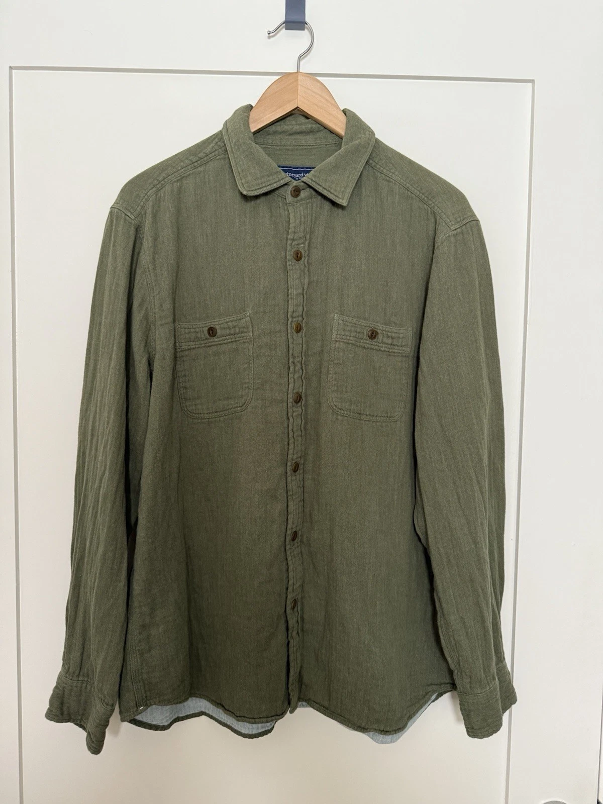 Vineyard Vines by Shep & lan Shirt Mens Sz L Olive Green Classic Fit Lined