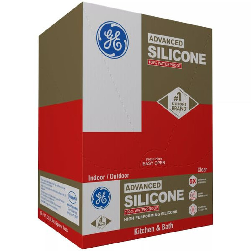 Advanced Silicone Caulk for Kitchen & Bathroom, Clear, 2.8 Fl Oz Tube, 12 Pack -