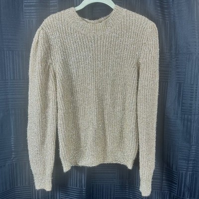 English Factory Women's Knit Sweater Size S Gold Metallic Long Sleeve Crew Neck