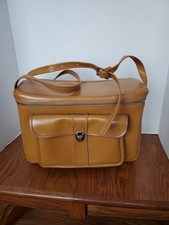 Vintage 1960s / 1970s Light Brown Flux Leather Camera Carrying Case Bag - EUC 