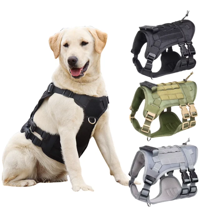 Military Tactical Dog Harness No-pull Heavy Duty MOLLE Training Service Dog Vest - Image 2 of 4
