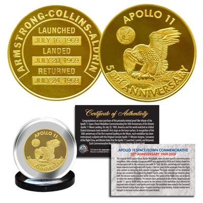 Apollo 11 50th Anniv Commemorative NASA Space Medallion 1.25'' Coin 24K GOLD Clad