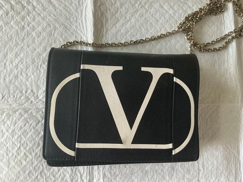 Valentino Black Leather Logo Shoulder Bag
