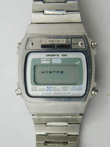Vintage Seiko Sports 100 A639-5029 Alarm Chronograph Digital Quartz Wrist Watch