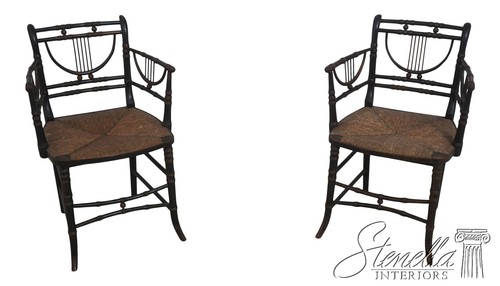 F72894: Pair Of Antique Rush Seat Bamboo Sussex Type Chairs