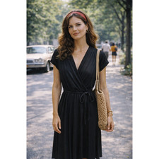 Vtg 70s Jody of California Black Cap Sleeve Dress Size 12 (vtg Sizes Run Small)