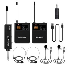 Wireless Lapel Microphone System with Headset  Lavalier Mics, Dual Bodypack ...