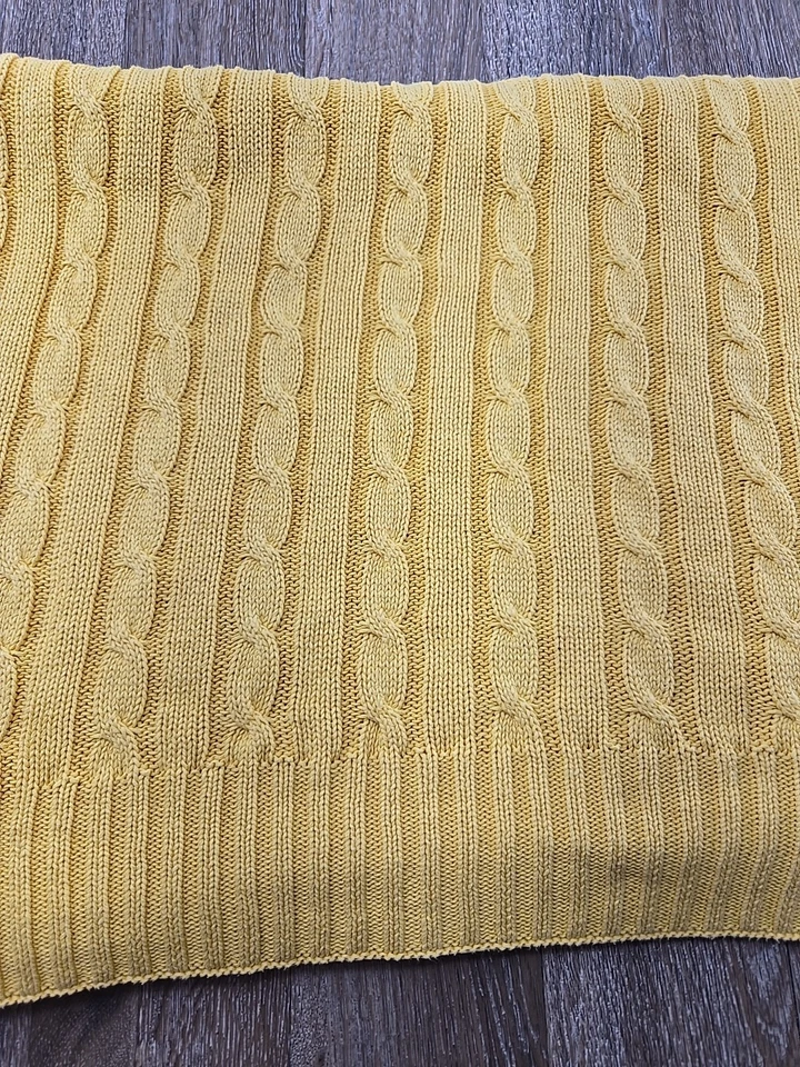 Manta tejida con cable Lauren Ralph Lauren amarillo mango 100 % algodón 68" x 55" Foto 3 de 4