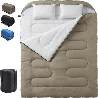Portable Double Sleeping Bag for 2 Person with 2 Pillows,Waterproof Sleeping Bag