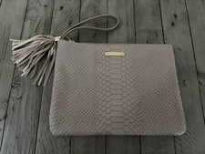 GiGi New York All-in-One Leather Clutch with Tassel Embossed Python Driftwood