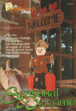 USED SEASONAL WELCOME SIGN 4 MOTIFS DIGEST SIZE PLASTIC CANVAS PATTERN BOOK