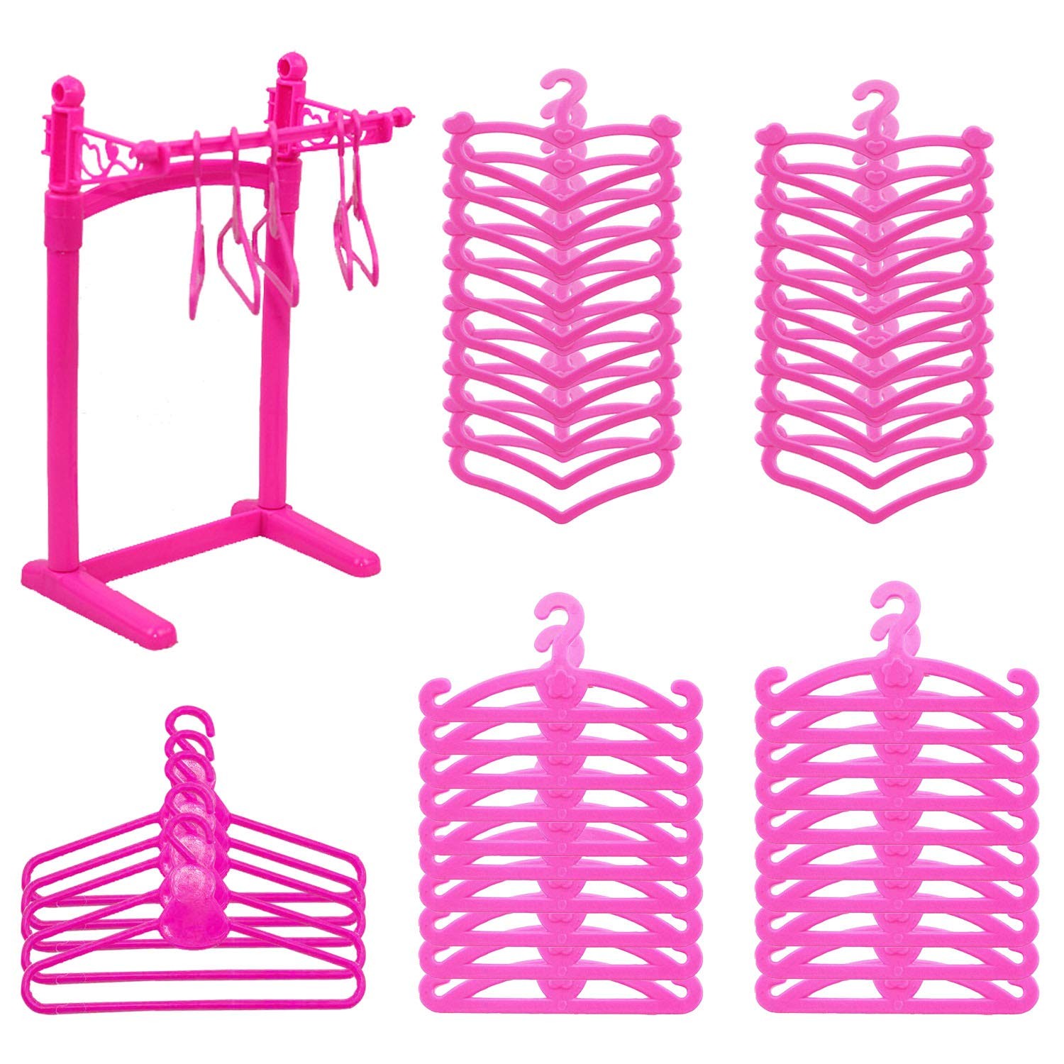 55PCS Barbie Doll Hangers with Display Rack - Mini Clothes Hangers for ...