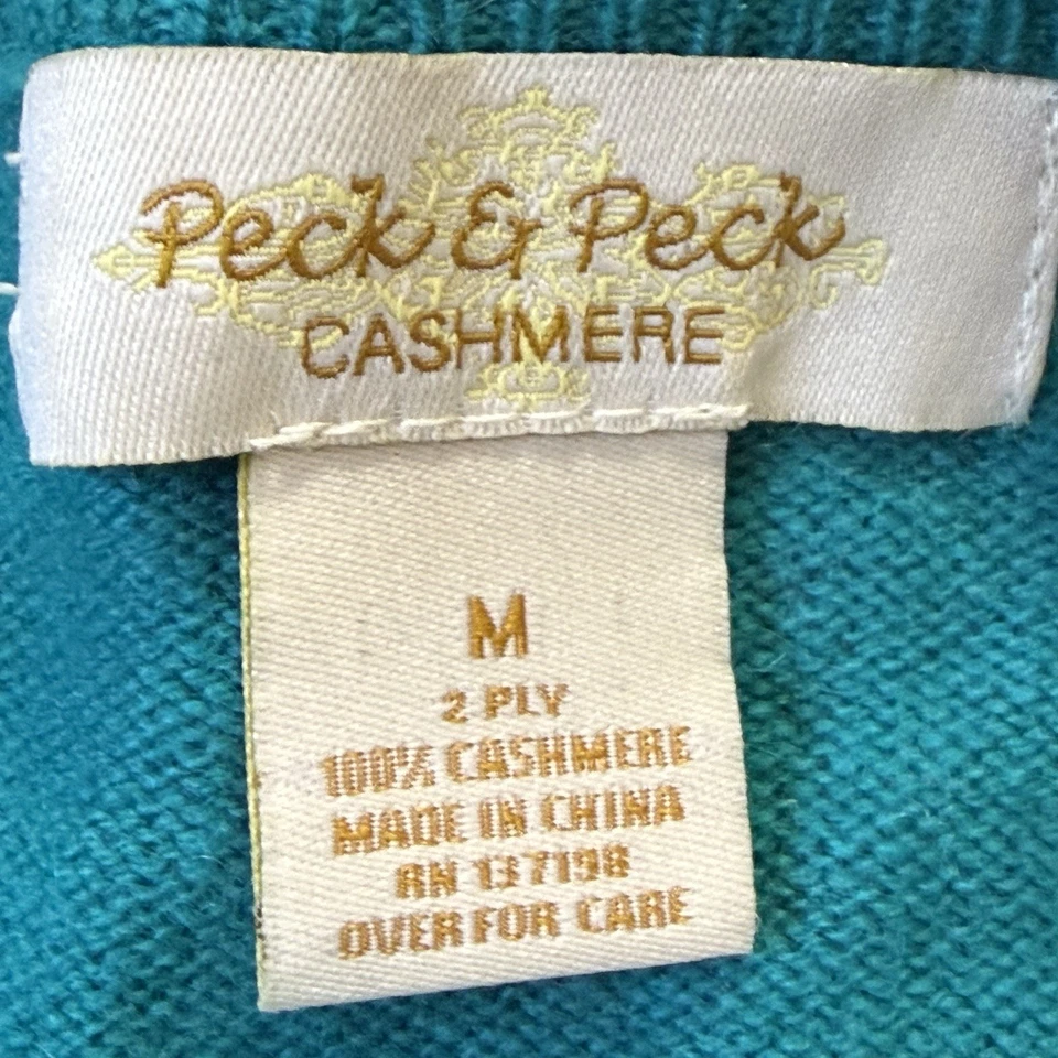 Suéter Peck Peck para mujer talla M verde cuello en V manga 3/4 tejido cachemir tejido Foto 4 de 4