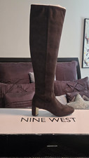 Bota hasta la rodilla Nine West Filmar | Tacón bloque dorado | EE. UU. 8,5 | Nueva en caja