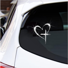 Love Cross Car Sticker, 4.7" X 5.9" Bling Love Heart Waterproof Vehicle Window D