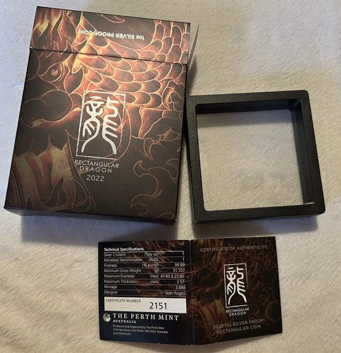 2022 Australia Rectangular Dragon Silver Bar Box, Display Case, & COA