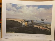 Battle of Britain Aviation art print The Chase  signed by 4 RAF fighter pilots