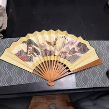 VINTAGE ORIENTAL ASIAN WALL FAN DECOR HAND PAINTED  24  x 30"-Bamboo-Beautiful
