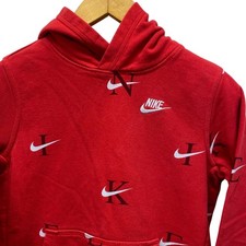 Nike Big Kids All Over Swoosh Logo Red Hoodie Pullover Size L DX5699 657 Pockets