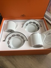 Hermès Chaine D'Ancre Café Tasse Et Soucoupe 2 Set Platine Argent état neuf
