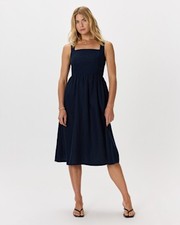 Quince Women 100% European Linen Fit & Flare Midi Dress Deep Navy XL
