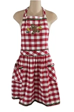 DII Christmas Gingerbread Man Red Plaid Ruffle Christmas APRON 100% Cotton India