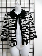 MING WANG  🌸  SIZE SMALL==BLACK & WHITE / OPEN FRONT CARDIGAN SWEATER JACKET
