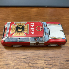 late 50's -60's Japan RARE Tin Litho Fire Chief Station Wagon