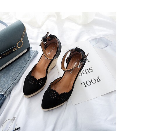 Alpargata De colección Cuñas Tacón Correa al tobillo D'orsay Gamuza Negro Beige Zapatos para Mujer - Imagen 14 de 32