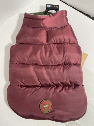 Fab Dog Reversible Puffer Dog Coat 10" Burgundy/Olive NEW - Picture 3 of 4