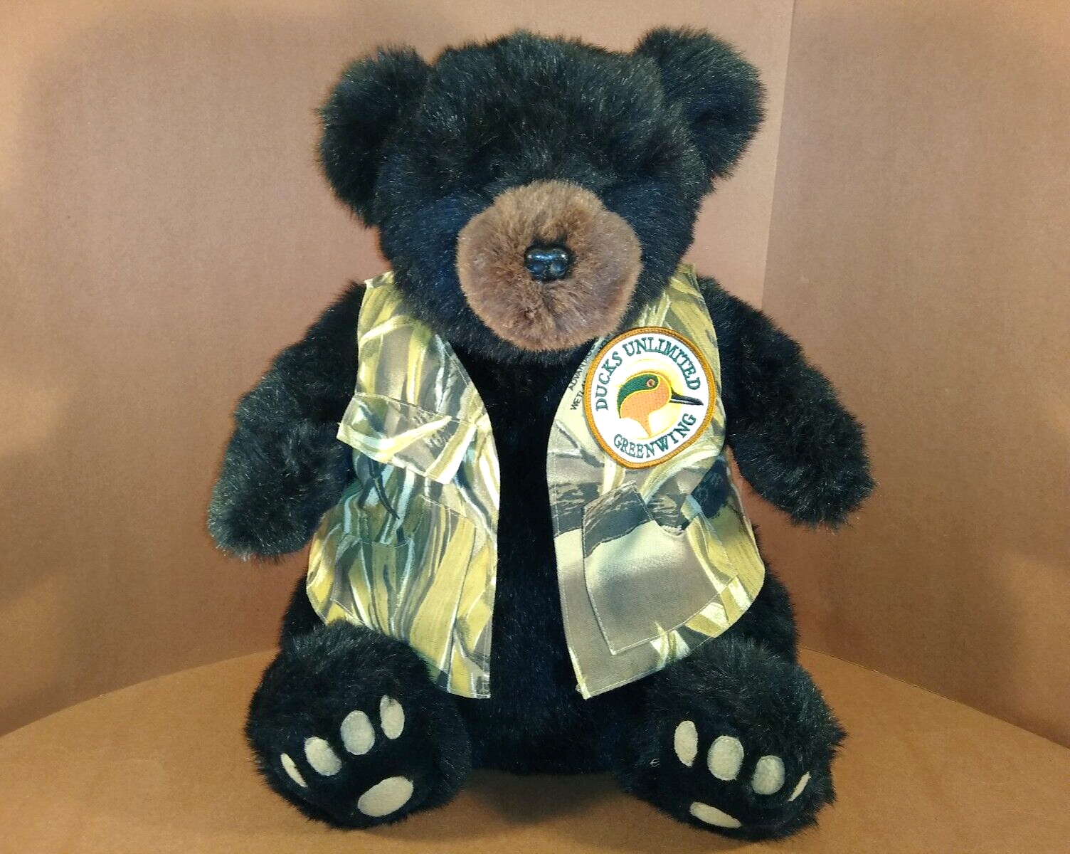 Ducks Unlimited Greenwing Stuffed Black Bear with Vest in Great Condition  
