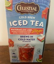 Celestial Seasonings Cold Brew Watermelon Lime Zinger Iced Tea 18 Tea Bags 