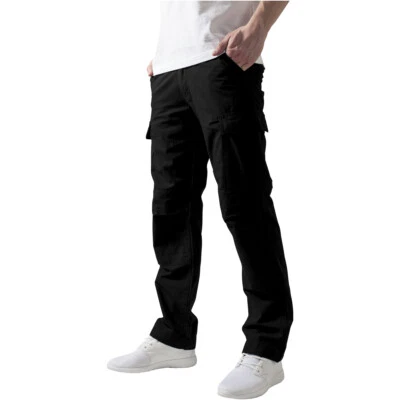 Urban Classics Pantalon Cargo Camouflage Noir en Toile Ribstop 28-40 - Photo 1/4