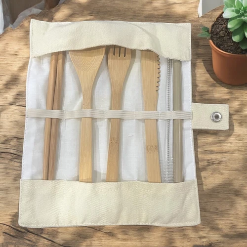 Travel Cutlery Flatware Bamboo Utensils Set Reusable Eco Friendly Portable