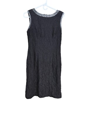 Adrianna Papell Black Lace Faux Leather Trim Pencil Dress Women Size 10 |  eBay