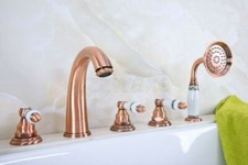 Antique Red Copper Roman Bath Tub Faucet Mixer Tap With Hand Spray Shower Ztf233